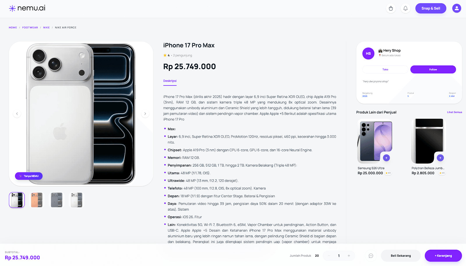 Halaman produk yang informatif